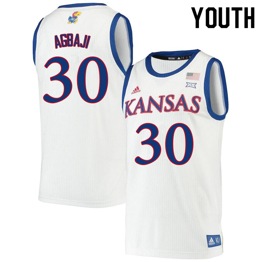 Youth #30 Ochai Agbaji Kansas Jayhawks College Basketball Jerseys Sale-White